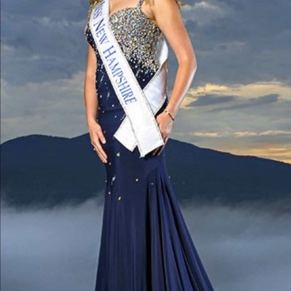 Tony Bowls Custom Gown in Navy Jersey